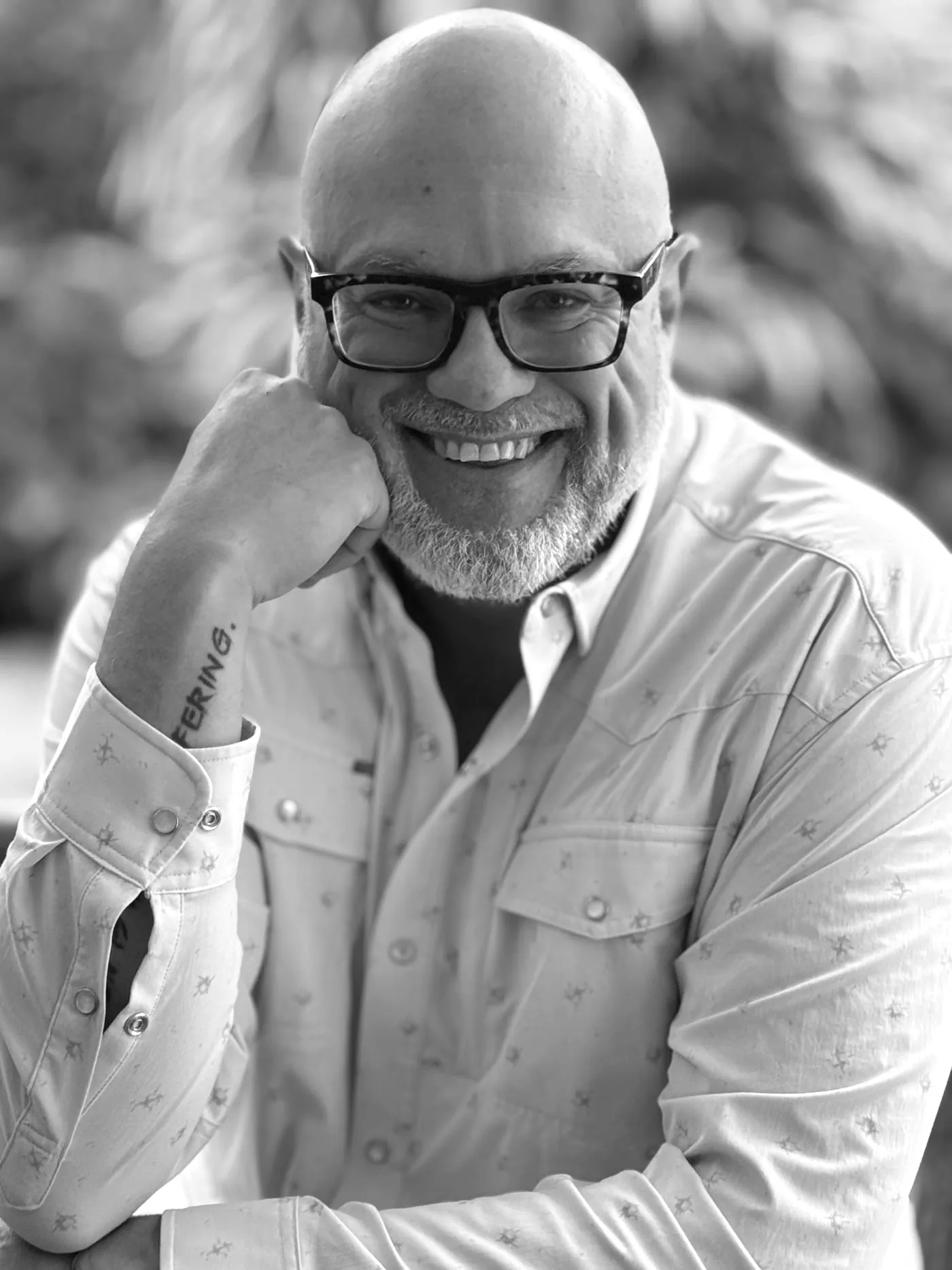 Justin Foster, black and white portrait